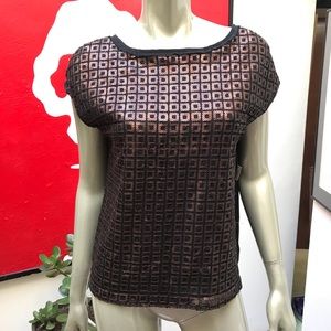 ELLEN TRACY brown square sequin top S